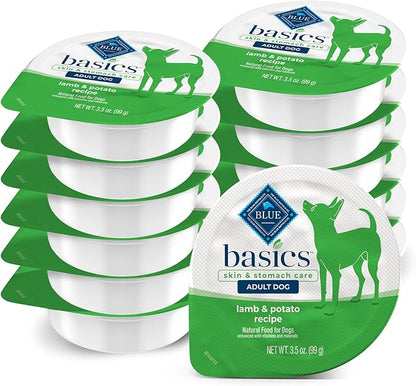 Blue Buffalo Basics Adult Small Breed Grain-Free Wet Dog Food for Skin & Stomach Care, Limited Ingredient Diet, Lamb Recipe, 3.5-oz. Cups (12 Count)