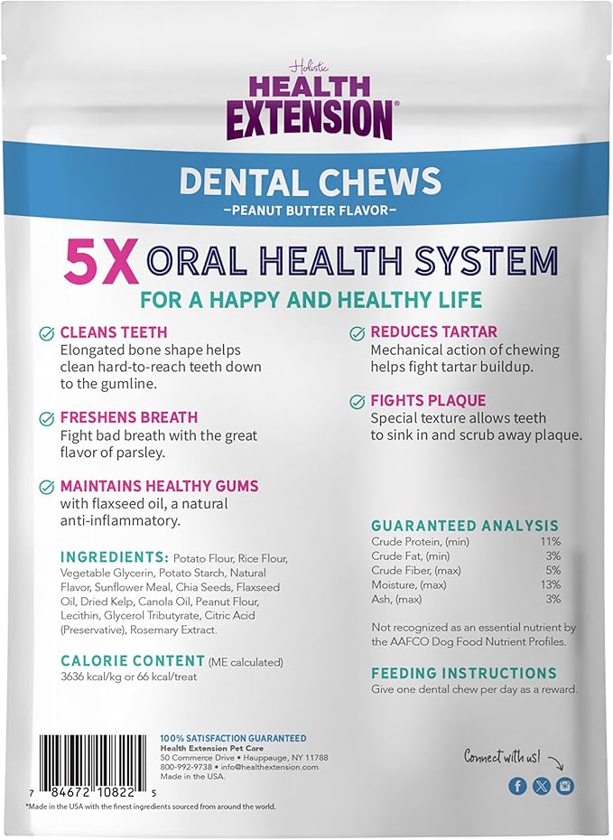 Health Extension Dog Chew Bone Treats, Puppy Training Treat, Medium Sticks for Dental Teeth Cleaning & Breath Freshener, Peanut Butter Flavor (Pack of 8)