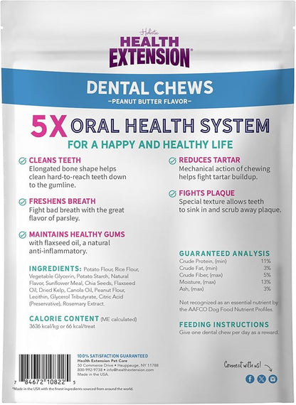 Health Extension Dog Chew Bone Treats, Puppy Training Treat, Medium Sticks for Dental Teeth Cleaning & Breath Freshener, Peanut Butter Flavor (Pack of 8)