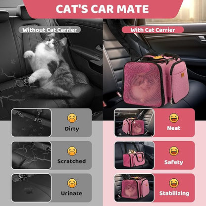 Cat Carrier, Detachable Pet Carrier Airline Approved, 18"x13.4"x11.8" Large Expandable Space 3 in 1 Soft Sided Small Dog Travel Bag, Rabbit Cat Kennel, Pet Mobile Tent Outdoors Indoors (Pink)
