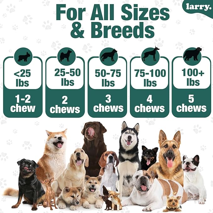 Dog Hip and Joint Supplement by Larry | Chondroitin, MSM, Hyaluronic Acid, & Glucosamine for Dogs | Dog Hip & Joint Care for All Breeds & Sizes | Dog Treats for Hip and Joint Health, (120 Soft Chews)