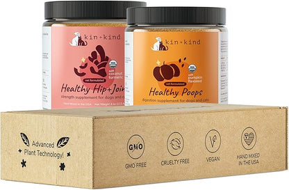 kin+kind Organic Fiber for Healthy Poops + Organic Hip and Joint Supplement for Dogs and Cats - Prebiotics for Dogs - Fiber for Dogs - Dog Stool Softener - Gut Health for Dogs - No Scoot for Dogs