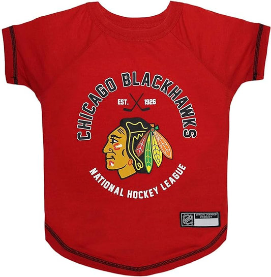 Pets First NHL Chicago Blackhawks Tee Shirt for Dogs & Cats, Large. - are You A Hockey Fan? Let Your Pet Be an NHL Fan Too!