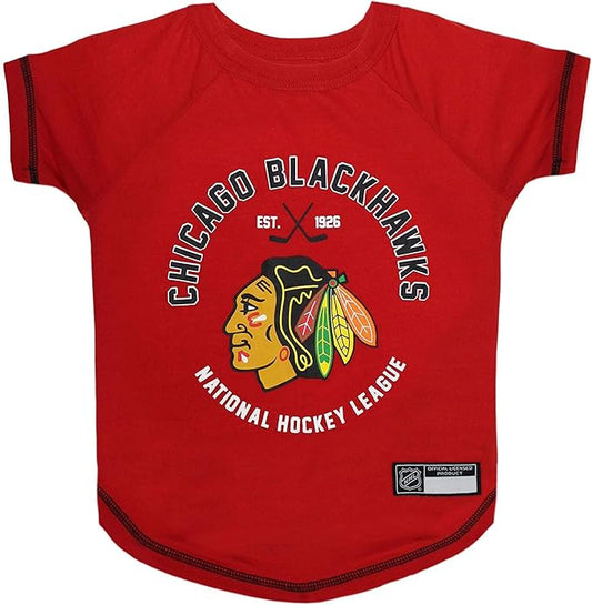 Pets First NHL Chicago Blackhawks Tee Shirt for Dogs & Cats, Medium. - are You A Hockey Fan? Let Your Pet Be an NHL Fan Too!