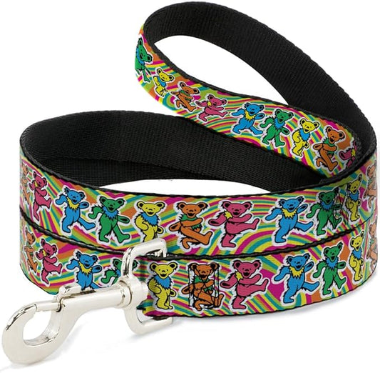 Grateful Dead Durable & Stylish Dog Leash with Snap Closure, Dancing Bears Swirl Multi Color, 6 Feet Long 1.0 Inch Wide