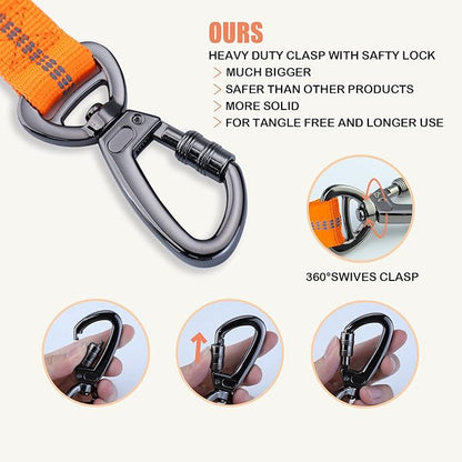 Hands Free Dog Leash,6FT Strong Double Padded Handle Dog Leash with Car Seat Belt Buckle, Reflective Dog Walking Training Shock Absorbing Bungee Leash 6in1,Zipper Pouch,Heavy Duty Dog Leash(Orange)