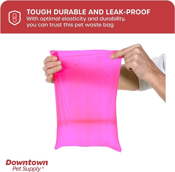 Downtown Pet Supply 220 Count Dog Poop Bags Refills with Leash Clip and Bone Bag Dispenser, Pink - Dog Waste Bags Unscented and Leak-Proof with Dog Poop Bag Dispenser - 12.5 x 8.5"
