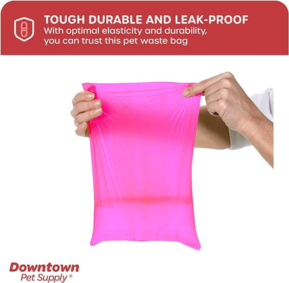 Downtown Pet Supply 220 Count Dog Poop Bags Refills with Leash Clip and Bone Bag Dispenser, Pink - Dog Waste Bags Unscented and Leak-Proof with Dog Poop Bag Dispenser - 12.5 x 8.5"