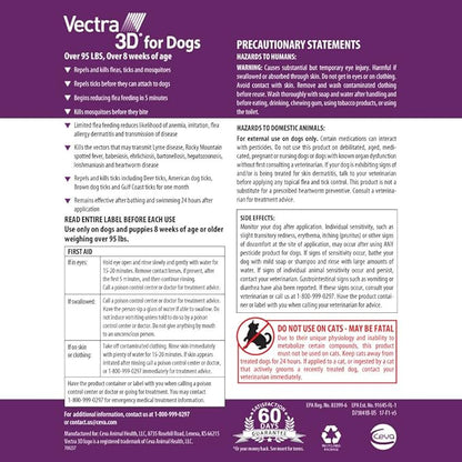 Vectra 3D for Dogs Flea, Tick & Mosquito Treatment & Prevention for Extra Large Dogs (over 95 lbs) , 3 month supply