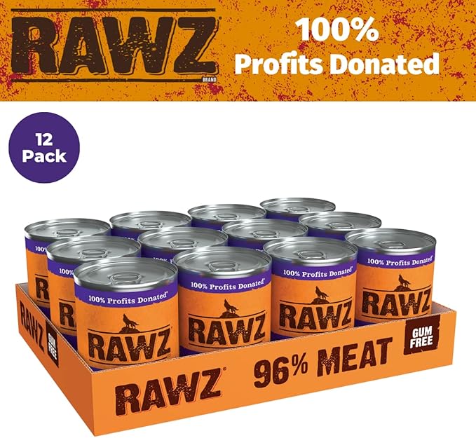 Rawz 96% Meat Canned Wet Food for Dogs 12 Pack/ 12.5 oz. Cans (Duck/Duck Liver)
