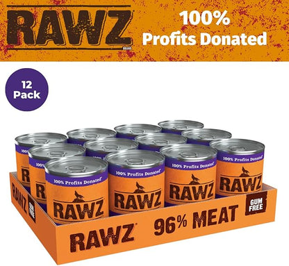 Rawz 96% Meat Canned Wet Food for Dogs 12 Pack/ 12.5 oz. Cans (Duck/Duck Liver)