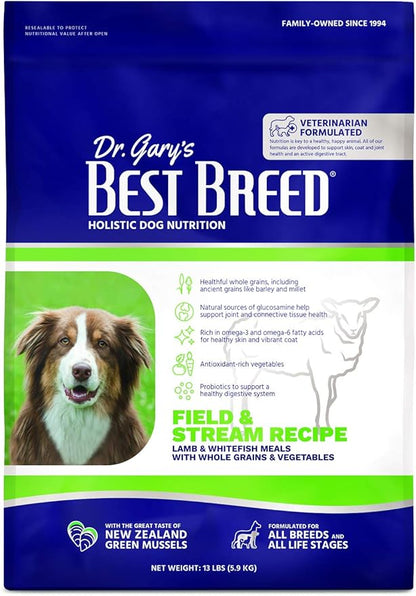 Best Breed Dr. Gary's Field & Stream Recipe, Slow-Cooked in USA, Natural Dry Dog Food for All Breeds and Sizes, 13lbs.