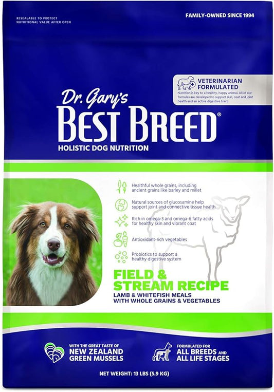 Best Breed Dr. Gary's Field & Stream Recipe, Slow-Cooked in USA, Natural Dry Dog Food for All Breeds and Sizes, 13lbs.