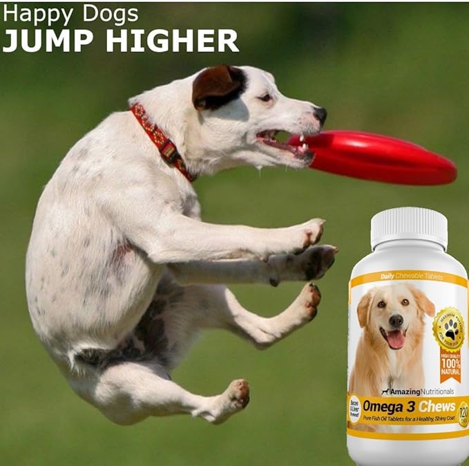 Amazing Omega 3 Fish Oil for Dogs - Omega 3 for Dogs Shedding and Itchy Skin Relief for Dog Dry Skin and Hot Spots, EPA and DHA Fatty Acids, Dog Skin and Coat Supplement - 120 Bacon Flavor Chews