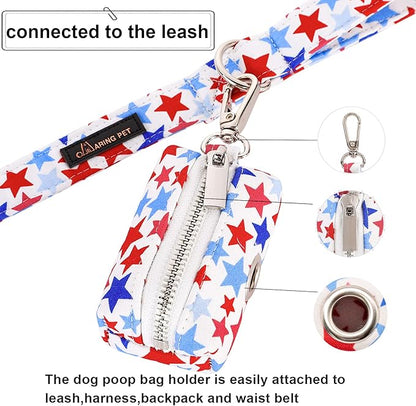 ARING PET Dog Waste Bag Dispenser, Cotton Doggy Poop Bags Holders Attach to Any Leashes, Portable Washable American Flag Pet Waste Pouch Dispenser with Metal Zipper