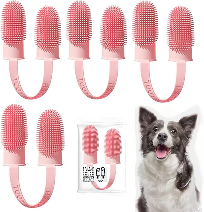 4 Packs Dog Toothbrush, Finger Pet Toothbrush Kit,for Pet Teeth Cleaning, Cat Rabbit Toothbrush,135ºSurround Bristles(Pink)