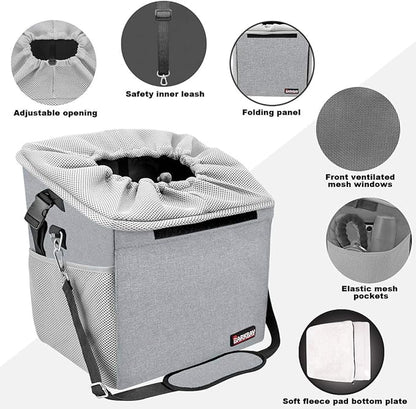 Pet Carrier Bicycle Basket Bag Pet Carrier/Booster Backpack for Dogs and Cats with Big Side Pockets,Comfy & Padded Shoulder Strap,Travel with Your Pet Safety（grey）