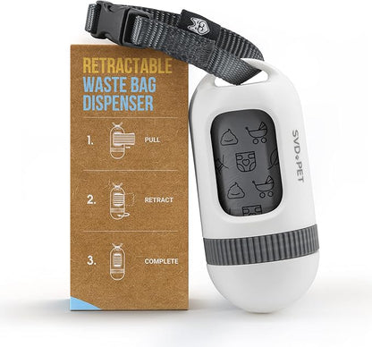 SVD.PET poop bag Dispenser, Retractable waste bag Fits Any Dog Leash, Compostable, poop bag Holder, Dog Walking Accessory (Pearl White)