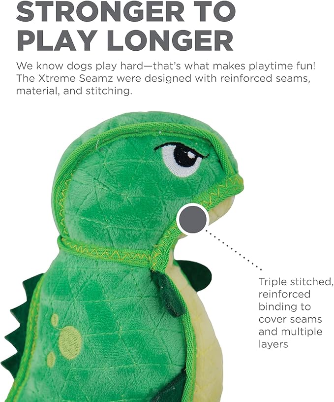 Outward Hound Xtreme Seamz Dino Squeaky Plush Dog Toy - Reinforced Dense Stuffing Plush Toy