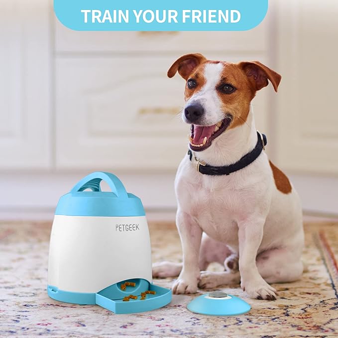 PETGEEK Automatic Dog Treat Dispenser Button, Dog Puzzle Memory Training Activity Toy- IQ Training Dog Button, Remote Dog Button Treat Dispenser for Dogs (Blue Button)