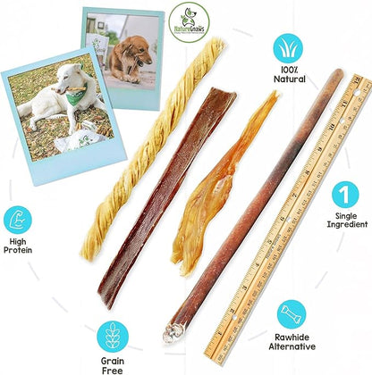 Nature Gnaws Variety Pack - Long Lasting Dog Chews for Dogs - Combo Pack of Bully Sticks, Beef Gullet and More - Dental Chews - Puppy Training Reward Large (12ct)