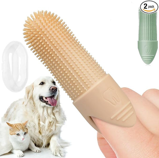 Dog Toothbrush, 2 Pack Dog Tooth Brush, 360° Cleaning Finger Toothbrush for Dogs, Food Grade Silicone Dog Finger Toothbrush Fits Most Fingers, Toothbrush for Dogs & Cats Dental Care