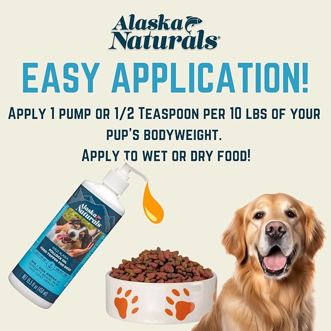 Sustainable Wild Alaskan Fish Oil for Dogs Skin and Coat – EPA + DHA Omega 3 Oil - Fatty Acids Dog Supplements - Support Fur Coat and Brain Health - Natural Liquid Food Topper for Pets – 15.5 oz. Pump