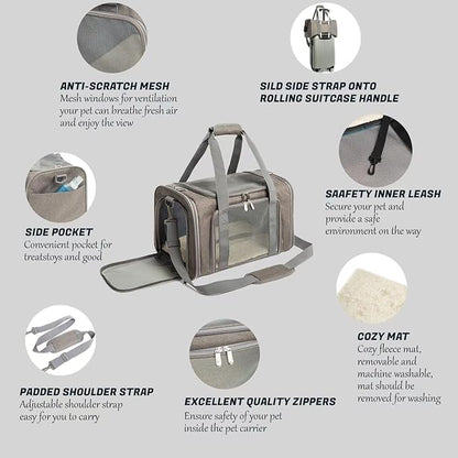 Cat Carrier Dog Carrier Pet Carrier Cat Bags for Small Medium Cats Dogs Puppies of 15 Lbs,of Airline Approved Small Dog Bag Soft Sided,Collapsible Travel Puppy Carrier (Large, Grey)