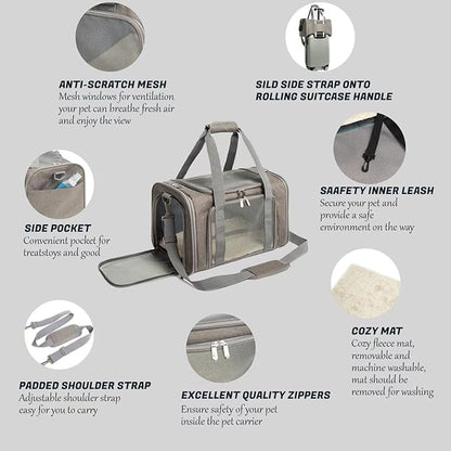 Cat Carrier Dog Carrier Pet Carrier Cat Bags for Small Medium Cats Dogs Puppies of 15 Lbs,of Airline Approved Small Dog Bag Soft Sided,Collapsible Travel Puppy Carrier (Medium, Grey)