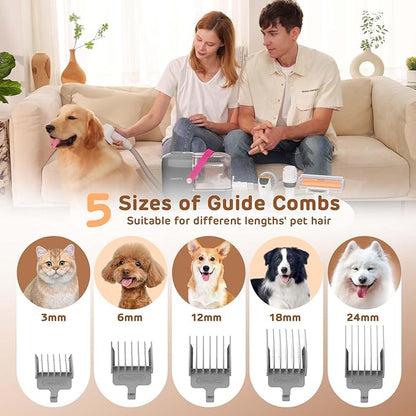 Dog Grooming Vacuum Kit, 3L Pet Grooming Vacuum with 7 Pet Grooming Tools, Dog Vacuum for Shedding Grooming at Home with Low Noise Electric Clipper and Brush, Gray