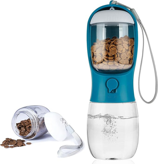 Dog Water Bottle,Portable pet Water Bottle with Food Container,Outdoor Portable Water Dispenser for Cat,Rabbit,Puppy and Other Pets for Walking,Hiking,Travel(10oz)