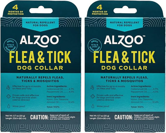 Flea & Tick Dog Collar, Helps Repel Fleas, Ticks & Mosquitoes, 100% Plant-Based Active Ingredients, Phthalates and PVC Free, Up to 4 Months Protection, for Small Dogs: 15 lbs & under, Pack of 2