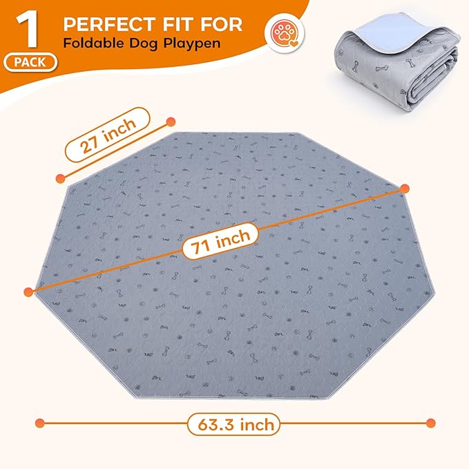 Washable Pee Pads for Dogs(Playpen not Included), 71" Diameter Reusable Puppy Pads with Super Absorbent, Specifically Designed for 24inch 8 Panels Dog Playpen-Octagon