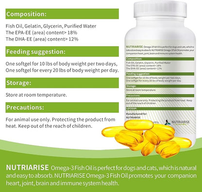 Omega 3 Fish Oil for Dogs and Cats, Dog & Cat Fish Oil Pet Supplement, Skin and Coat Supplement for Shedding, Dry Itchy Skin and Allergies, Rich in EPA & DHA with Omega 3 Fatty Acids, 120 Softgels