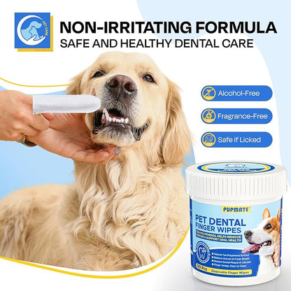 Dental Care Wipes for Dog- Teeth Cleaning Finger Wipes for Plaque and Tartar Removal, Safe & Gentle Disposable Toothbrush Wipes for Fresh Breath & Gum Care - 50 Pcs