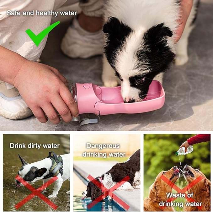 Dog Water Bottle Portable - Leak Proof Foldable Pet Water Dispenser for Dogs & Cats, 350ml Dog Water Bowl Drink Cup Summer Accessories for Outdoor Travel Walk Hinking (Pink)