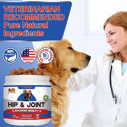 Joint Supplement for Dogs, Glucosamine Chondroitin for Dogs Joint Pain Relief, MSM - Advanced Mobility Chews Reduce Inflammation, Hip & Joint Care - Lamb Flavor - 120 Ct