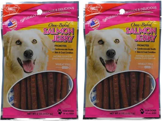 Carolina Prime 2 Pack of Oven-Baked Salmon Jerky Wheat-Free Dog Treats, 6 Ounces each, Made in the USA