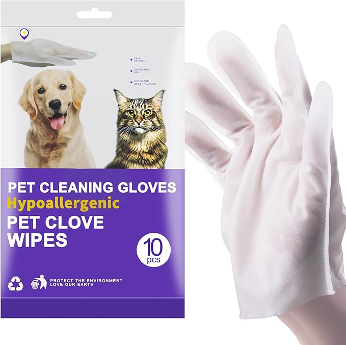 Dog Bath Supplies, No Rinse Pet Wipes, Cleaning & Deodorizing Grooming Gloves, Pet Bathing Gloves Wipes for Daily Care and Traveling, Hypoallergenic- 10PCS