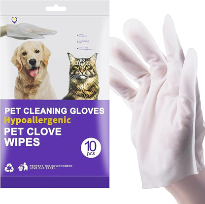 Dog Bath Supplies, No Rinse Pet Wipes, Cleaning & Deodorizing Grooming Gloves, Pet Bathing Gloves Wipes for Daily Care and Traveling, Hypoallergenic- 10PCS