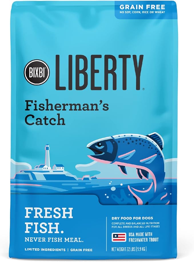 BIXBI Liberty Grain Free Dry Dog Food, Fisherman's Catch, 22 lbs - Fresh Fish, No Fish Meal - Gently Steamed & Cooked - No Soy, Corn, Rice or Wheat for Easy Digestion - USA Made