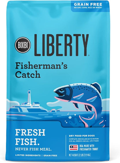 BIXBI Liberty Grain Free Dry Dog Food, Fisherman's Catch, 22 lbs - Fresh Fish, No Fish Meal - Gently Steamed & Cooked - No Soy, Corn, Rice or Wheat for Easy Digestion - USA Made