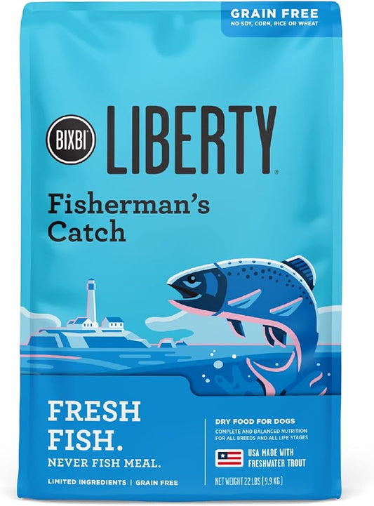 BIXBI Liberty Grain Free Dry Dog Food, Fisherman's Catch, 22 lbs - Fresh Fish, No Fish Meal - Gently Steamed & Cooked - No Soy, Corn, Rice or Wheat for Easy Digestion - USA Made