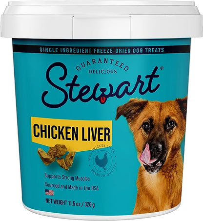 Stewart Freeze Dried Dog Treats, Chicken Liver, 11.5 oz, Grain Free & Gluten Free, Resealable Tub, Single Ingredient, training treat in Beef Liver, Salmon, Chicken Liver & Chicken Breast 4, 14, 21 oz