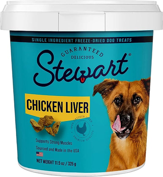 Stewart Freeze Dried Dog Treats, Chicken Liver, 11.5 oz, Grain Free & Gluten Free, Resealable Tub, Single Ingredient, training treat in Beef Liver, Salmon, Chicken Liver & Chicken Breast 4, 14, 21 oz