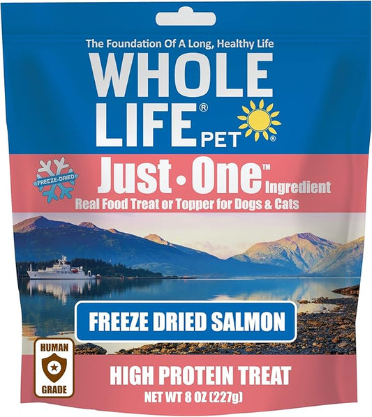 Whole Life Pet Just One Salmon Dog and Cat Value Packs - Human Grade, Freeze Dried, One Ingredient - Protein Rich, Grain Free, Made in The USA