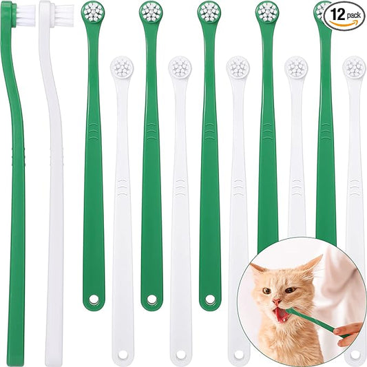 Yinder 12 Pcs Cat Toothbrush Small Dog Toothbrush Mini Head Soft Bristles Dog Tooth Brush Gentle Pet Toothbrush Long Handle Tooth Brush for Puppy Cats Large and Small Dog Dental Care (2 Colors)