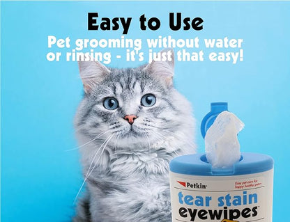Petkin Pet Eye Wipes, 30 Moist Wipes - Gentle Eye Cleaning Wipes Remove Dirt, Discharge, & Tear Stains - Super Convenient Pet Wipes for Dogs, Cats, Puppies & Kittens - Ideal for Home or Travel