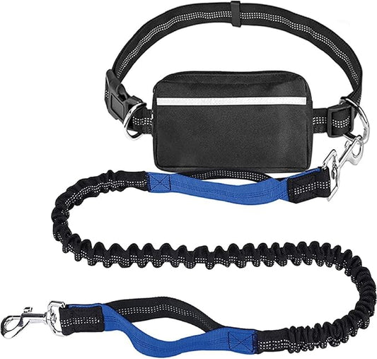 Hands Free Dog Leash with Waterproof Zipper Pouch for Running Walking Jogging Training Hiking Retractable Bungee Dog Running Waist Leash for Small Medium and Large Dogs Reflective Stitches
