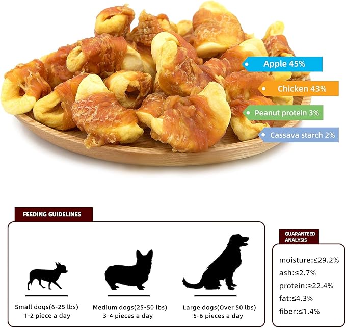 Jungle Calling Dog Treats, Skinless Chicken Wrapped Apple Treats, Gluten and Grain Free, Chewy Dog Bites for Balanced Nutrition, 10.6oz
